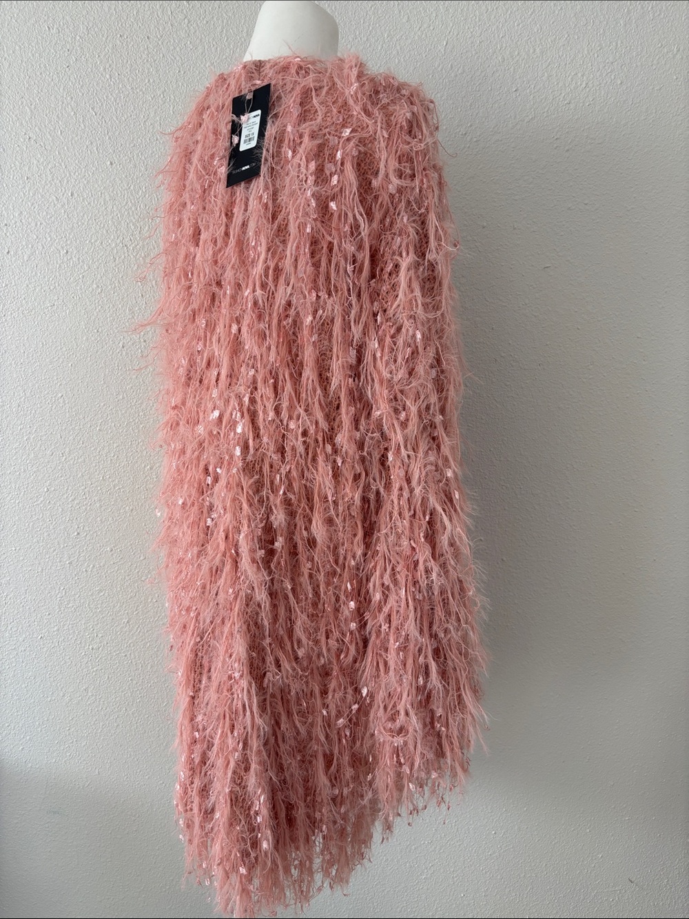 NWT! Pink Blush Shaggy Teddy Cardigan Open Swing Sweater Coat - Picture 5 of 8